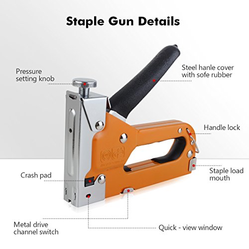 Staple Gun with Staples, Genround 3-in-1 Upholstery Staple Gun, Heavy Duty Staple Gun, Hand Operated Nail Gun, Industrial Staple Gun for Home DIY, Wood, Cable, Furniture