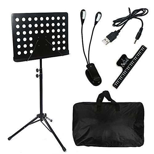 ThyWay Folding Music Stand Sheet, Instrument Books with LED Light, Paper Holder and Carrying Bag Collapsible Professional Portable and Suitable for Violin, Guitar, Flute and Instrumental Performance.