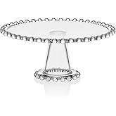 Fitz and Floyd Beaded Glass Footed Cake Stand Serving Platter, 10.75 Inch