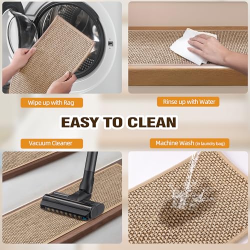 Linen Stair Treads Non Slip 15pcs 8"X30" Stair Runner for Wooden Steps Peel and Stick Stairs Carpet Treads Indoor Staircase Covers Mat with Self-Adhesive Backing for Pets and Kids Beige