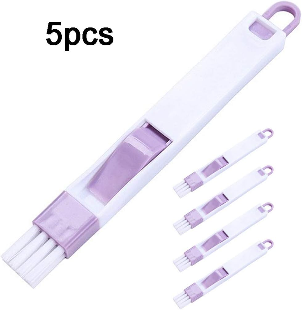 Window Groove Brush with Dustpan Gap Groove Gap Two in One Corner Cranny Household Keyboard Detachable 5pcs Brush Cleaning Tool (Purple)