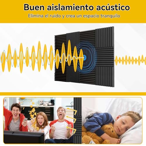 60 pcs Paneles Acústicos Autoadhesivo,30x30x2.5cm Paneles de Espuma Acustica,Esponja Acustica con Respaldo Adhesivo,Alta Densidad Aislante de Sonido,para Estudio,Teatro en Casa y Cuarto de Grabación