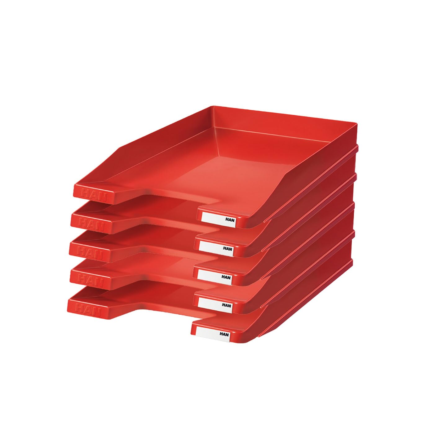 HAN Briefablage JUNIOR, 5 STÜCK, Dokumentenablage, Briefkorb, Briefhalter, Organizer Büro, Papierablage, Flache Ablage bis Format DIN A4/C4, 1025-17, rot