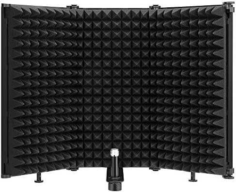 Moukey Microphone Isolation Protect, Foldable With 3/8″ and 5/8″ Mic Threaded Mount, Mic Sound Absorbing Foam for Filter Vocal, Appropriate for Blue Yeti,Podcasts, Studio