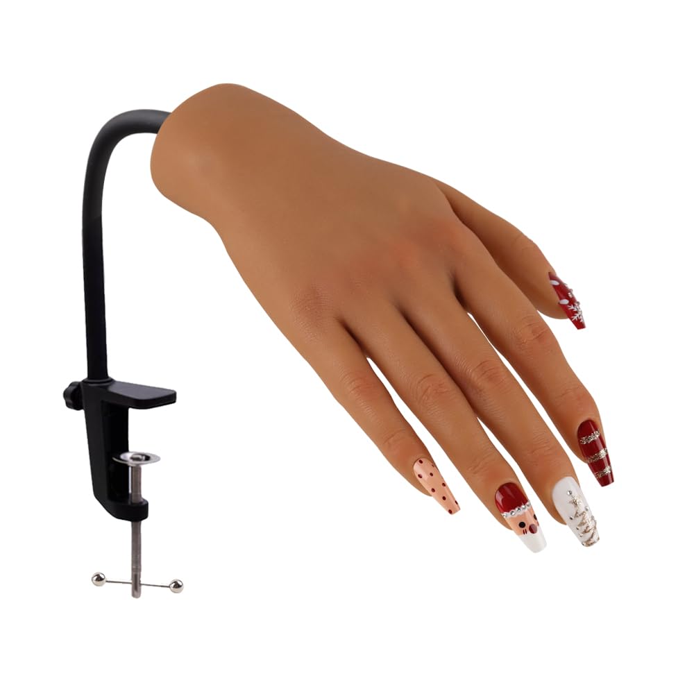 KnowU Practice Hand for Acrylic Nails, Silicone Nail Practice Hand with stand, Nail Hand Practice Model, Flexible and Bendable Fake Hand,color 4# Right