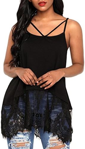 Ankola Women Lace Trimmed Camisole Top Shirt Extender Extra Long Tanks Sling Dress