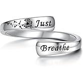 925 Sterling Silver Just Breathe Ring Adjustable dandelion Inspirational Jewelry Encouragement Gift for Women