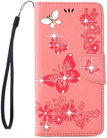 Galaxy S8 Plus Wallet Case ,Samsung Galaxy S8 Plus Cover, ARSUE PU Leather Wallet Flip Butterfly Flower Protective Case Cover with Card Slots and Stand for Samsung Galaxy S8 Plus,Pink/Bling