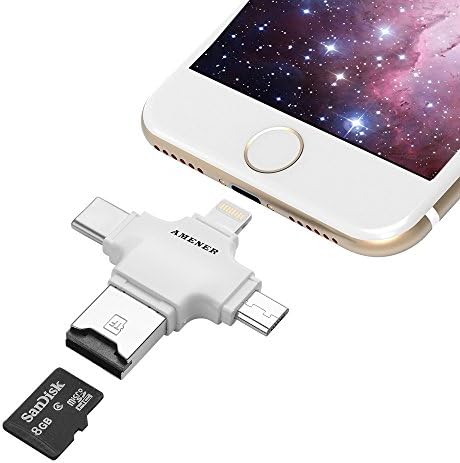 AMENER 4-in-1 TF Card Reader [Micro USB + Lighning + Type-C + USB ] for iPhone iOS/Android Type-C phones/Mac/PC
