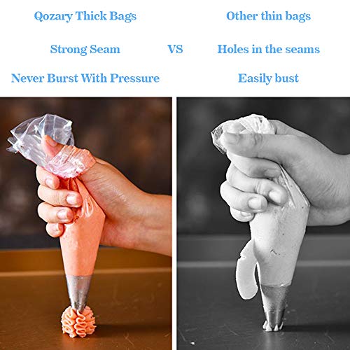 Disposable Piping Bags - Qozary 122 Icing Bags Set - 100 Disposable Pastry Bags & 12 Couplers & 10 Ties – Cupcake/Cake Decorating Supplies Kit for All Sized Tips (16-inch) …