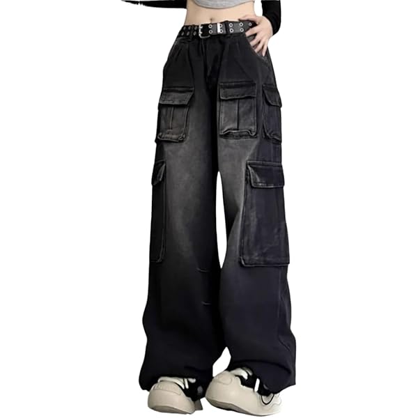 Lafaguw Baggy Cargo Jeans for Men Women Multi-Pocket Low