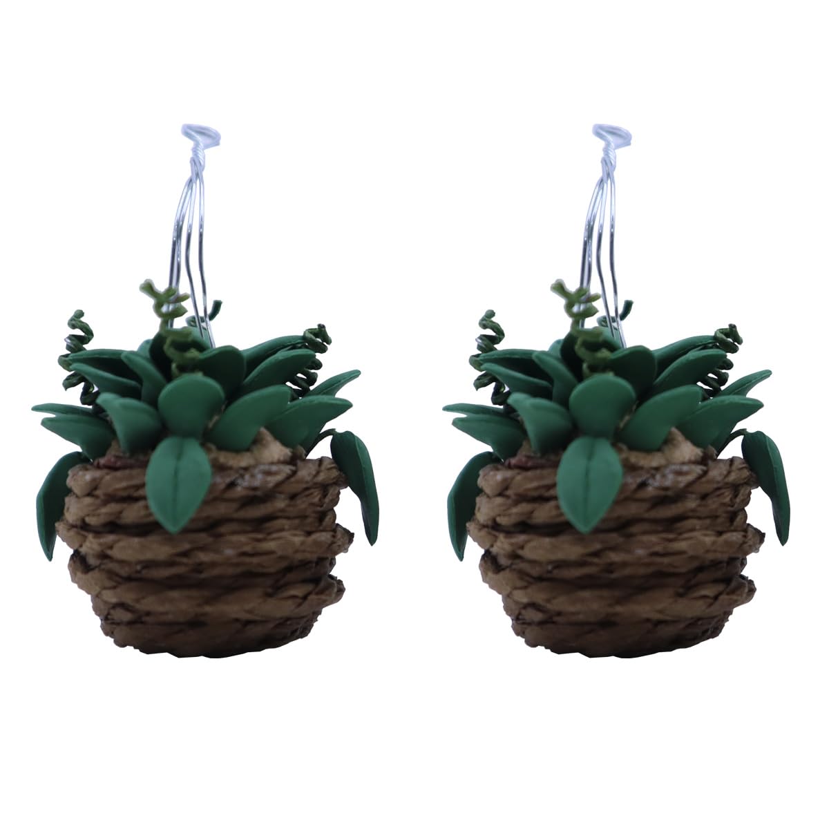 Durlo 2Pcs 1/12 Scale Dolls House Miniature Hanging Basket Plants Dollhouse Accessories Dark Green Mini Indoor Outdoor Decor Simulation Potted Plant