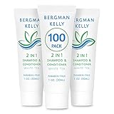 BERGMAN KELLY Travel Size Shampoo & Conditioner 2 in 1 (1 Fl Oz, 100 PK, White Tea), Delight Your Guests with Revitalizing and Refreshing Shampoo Amenities, Quality Small Size Hotel Toiletries in Bulk