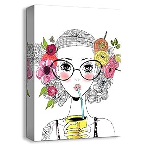Canvas Wall Art Neighbor Girl Abstract Painting Artwork for Home Prints Framed - 12x18 inches