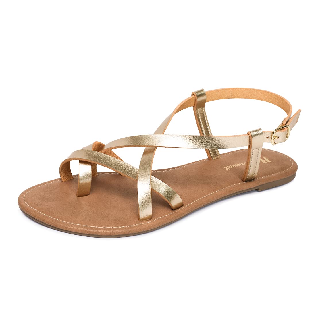 Photo 1 of Women's Gladiator Flat Sandals Fisherman Strappy Sandals Ankle Strap Sandals (6, New Gold)