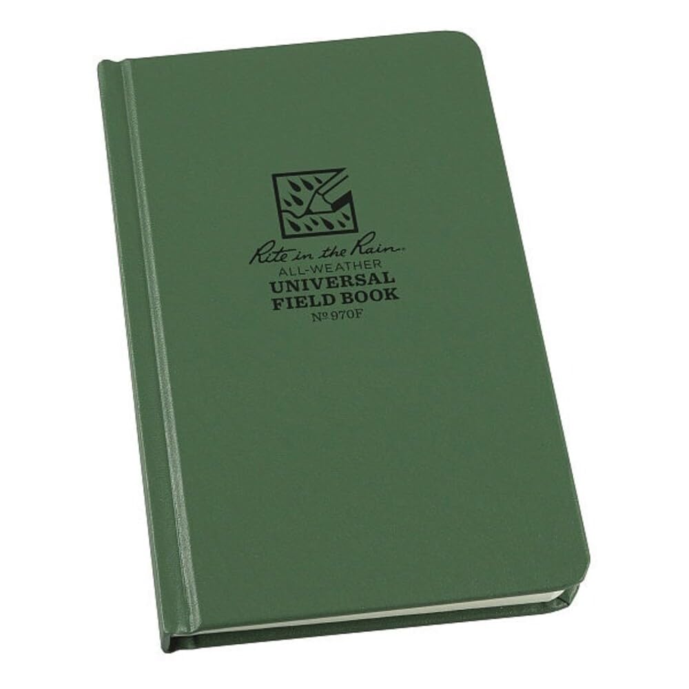 Rite in the Rain Weatherproof Hard Cover Notebook, 4.75" x 7.5", Green Cover, Universal Pattern (No. 970F)