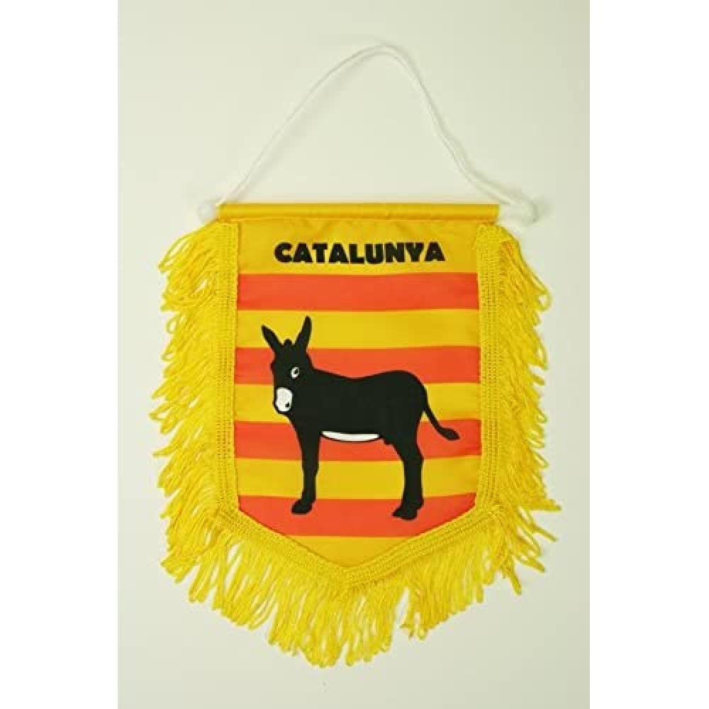 AZ FLAG - Catalonia with Donkey Mini Banner - 6'' x 4'' - 100% Polyester Catalan Small Pennant for Car - Double-sided Flag with cords