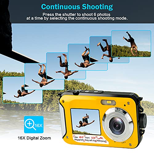 Kotsy Underwater Camera Full HD 2.7K 48MP Double Screen Anti-Shake With