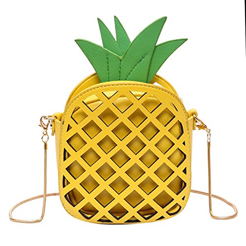 Pineapple PU Leather Handbag Women Girl Messenger Bag Chain Hollow Out Mini Women's Fruit Handbags Solid chain, yellow
