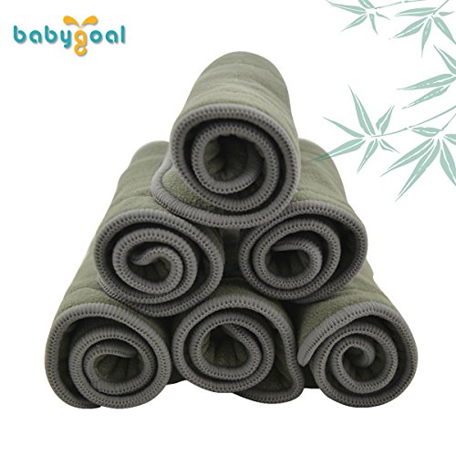 Babygoal Baby 5-layer Charcoal Bamboo Reusable Liners for Cloth Diapers Nappies 6pcs 6ztnf