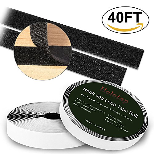 Self Adhesive Hook and Loop Tape Roll 40 Feet x 0.8 Inch Fabric Fastener Mounting Tape by Holotap Adhesive Fastening Strips (Black)