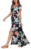 Women's Boho Printed Long Maxi Dress Button up