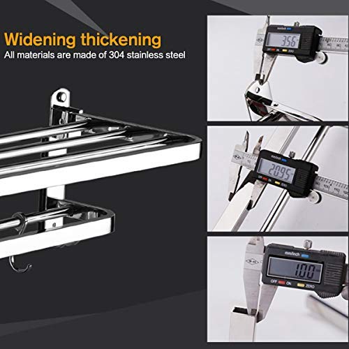 BOCCA Towel Racks for Bathroom with Double Towel Bar, 24-Inch Wall Mount Bath Rack Rustproof 304 Stainless Steel Double Layers Foldable Rail Wall Mounted Shelf Bar with Hooks