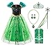 Padete Little Girls Anna Princess Dress Elsa Snow Party Queen Halloween Costume (5 Years, Green with 02Accessories)