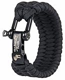 The Friendly Swede Trilobite Paracord Survival Bracelet With Stainless Steel Black D Shackle - Adjustable Size Fits 6-7 Inch Wrists - In Retail Packaging (Black, 8 inch)