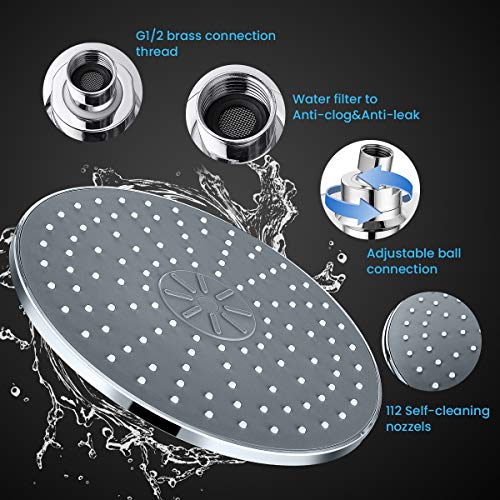 Shower Head Combo, Baban 9" Adjustable High Pressure Rainfall Showerhead & 5 Settings Handheld Shower Head Combo with Strong Suction Cup Holder/ 3-Way Water Diverter/ 1.5M Stainless Steel Hose