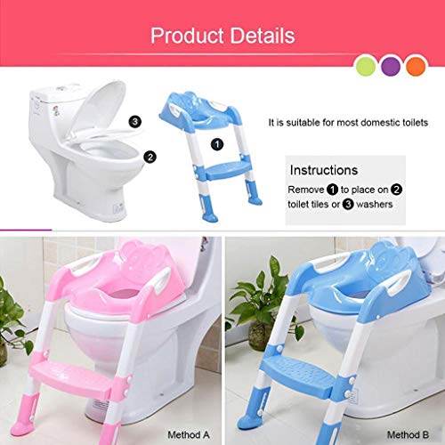 Onefa Baby Child Potty Toilet Trainer Seat Step Stool Ladder Adjustable Training Chair (Pink)