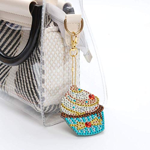 5D DIY Diamond Painting Keychain, 4 pcs Cupcake Shape, Mosaic Making Full Drill Special Shape Diamond Painting Kit for Bags, Smartphone Straps, 4 Pack