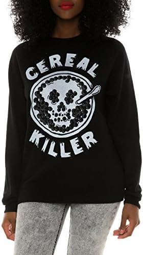 Cereal Killer Milk Cereal Bowl Skull Unisex Vintage Inspired Crewneck Sweatshirt XS Black