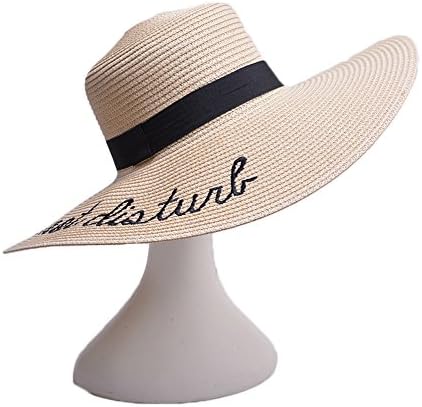 LIXYIT Womens Embroidery Large Brim Floppy Foldable Summer Sun Hat Straw Beach Hat