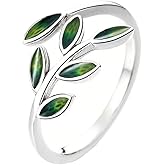 Green Enamel Olive Leaf Wrap Open Finger Ring for Women Adjustable Band Statement Plant Branch Leaves Delicate Thumb Knuckle Stacking Rings Comfort Fit Birthday Party Fashion Jewelry for Her Mom Wife