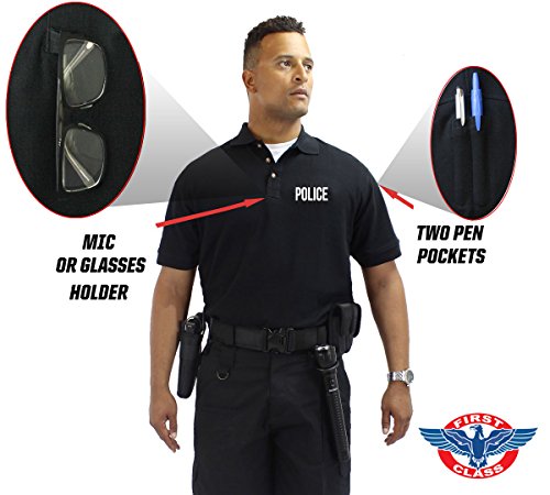 First Class Poly/Cotton 60%/40% Tactical Security Polo Shirts (2X-Large, Black/White Security)