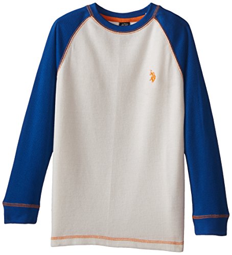U.S. Polo Assn. Big Boys' Raglan Sleeve Thermal Pullover, Winter White, 10/12