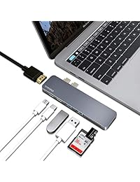 Towond Dual USB C Hub Adaptador, Aluminio Thunderbolt 3 Tipo C Dongle con HDMI 4K, 40Gbs, Paso de USB C, Lector de tarjetas SD   Micro, 2 puertos USB 3.0 para 2018 2017 MacBook Pro, MacBook Air 2018 (Gris espacio)