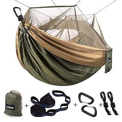 Sunyear Camping Hammock, Portable Double Hammock with Net, 2 Person Hammock Tent with 2*10ft Straps, Best for Outdoor… 51GDNIg1EAL