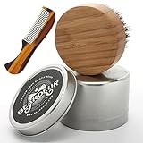 Small Beard Brush with Mustache Comb for Beard Grooming, Comes in Travel Metal Container, Great Beard Kit For Your Bearded Man
