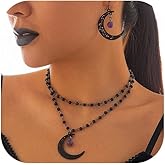 Slpytc Gothic Moon Crystal Necklace and Earrings Set, Vintage Purple Crescent Moon Pendant Punk Style Goth Dark Jewelry, Halloween Costume Accessories for Women