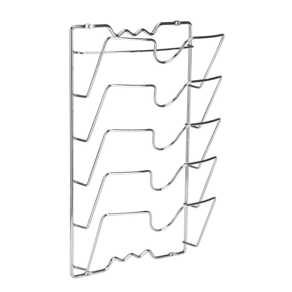 lyrlody 1 Pack Pot Lid Organizer Rack, 5 Tier Pot Lids Holder for Cabinet Door Wall Mount, Reusable Pot Lid Rack Holder for Kitchen Storage