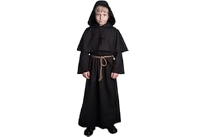 VZQI Medieval Monk Robe for Kids Renaissance Priest for Boy Halloween Cosplay Costume Cloak