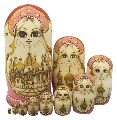 PXIWDAN Nesting Doll Dolls Nesting Set 10 Pcs Beautiful Building Wooden Stacking Dolls Handmade Traditional Nesting Doll Stacking Doll
