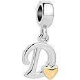 QueenCharms Initial A-Z Letter Charm Golden Heart Alphabet Dangle Beads For Bracelets & Necklaces (D)