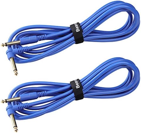 2 Pack 10FT Mono Audio Cable Musical Professional Straight to Right Angle Instrument Cables,Gold Plated Connector 6.35mm to 6.35mm 1/4" to 1/4" Blue