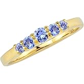 Silvershake 5-Stone Extra Petite Round Shape Gemstone White Gold Plated or Yellow Gold Plated 925 Sterling Silver Minimalist Journey Stackable Ring Jewelry for Women or Teen