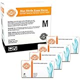 SupplyMaster - SMBLNE3M - Exam Nitrile Gloves - Disposable, Powder Free, Exam, 3 mil, Medium, Blue (Pack of 400)