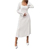 Cicy Bell Womens Sweater Dress Square Neck Maxi Dress Long Sleeve Tie Waist Fall Winter Wedding Guest Knit Midi Dresses