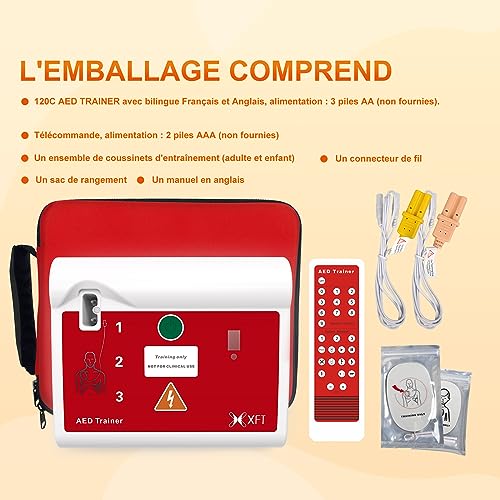 Training Defibrillator - Defibrillator Training Device, 10 Different Scenarios, Voice Instructions in French/English with Remote Control for Defibrillator Trainer (XFT-120C)